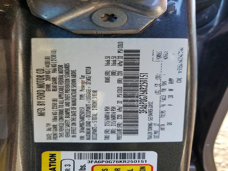 Продажа на аукционе авто 2019 Ford Fusion, vin: 3FA6P0G76KR250151, номер лота: 72700845