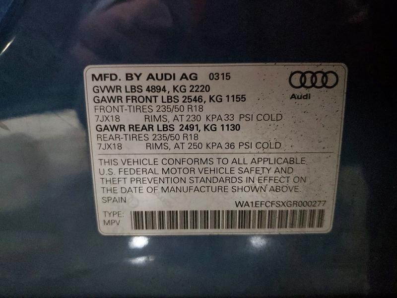 Продажа на аукционе авто 2016 Audi Q3, vin: WA1EFCFSXGR000277, номер лота: 76605395