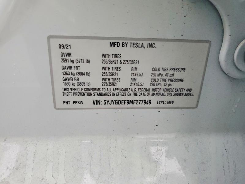 Aukcja sprzedaży 2021 Tesla Model Y, vin: 5YJYGDEF9MF277949, numer aukcji: 77679785
