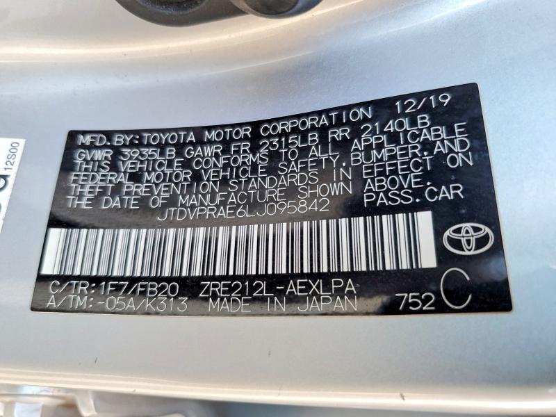 78470185 :رقم المزاد ، JTDVPRAE6LJ095842 vin ، 2020 Toyota Corolla مزاد بيع