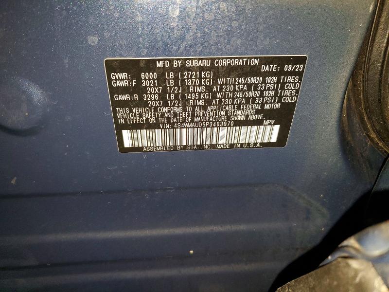 2023 Subaru Ascent მანქანა იყიდება აუქციონზე, vin: 4S4WMAUD5P3463970, აუქციონის ნომერი: 76053725