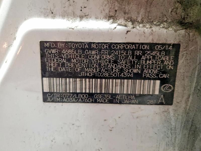 Aukcja sprzedaży 2014 Lexus Is 250, vin: JTHCF1D28E5014394, numer aukcji: 79076445