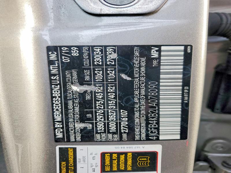 77427115 :رقم المزاد ، 4JGFB4KB2LA078090 vin ، 2020 Mercedes-benz Gle مزاد بيع