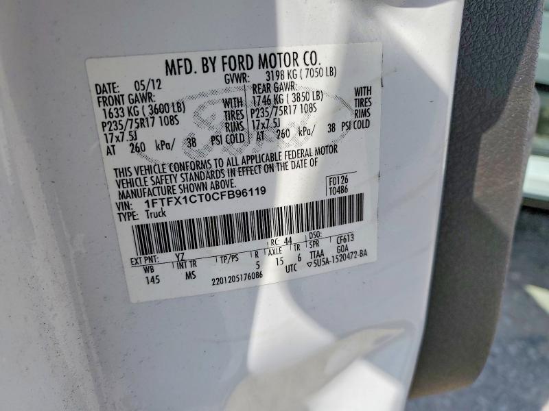41627356 :رقم المزاد ، 1FTFX1CT0CFB96119 vin ، 2012 Ford F150 مزاد بيع
