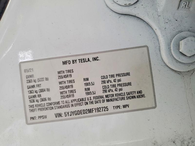 Продажа на аукционе авто 2021 Tesla Model Y, vin: 5YJYGDED2MF192725, номер лота: 78837475