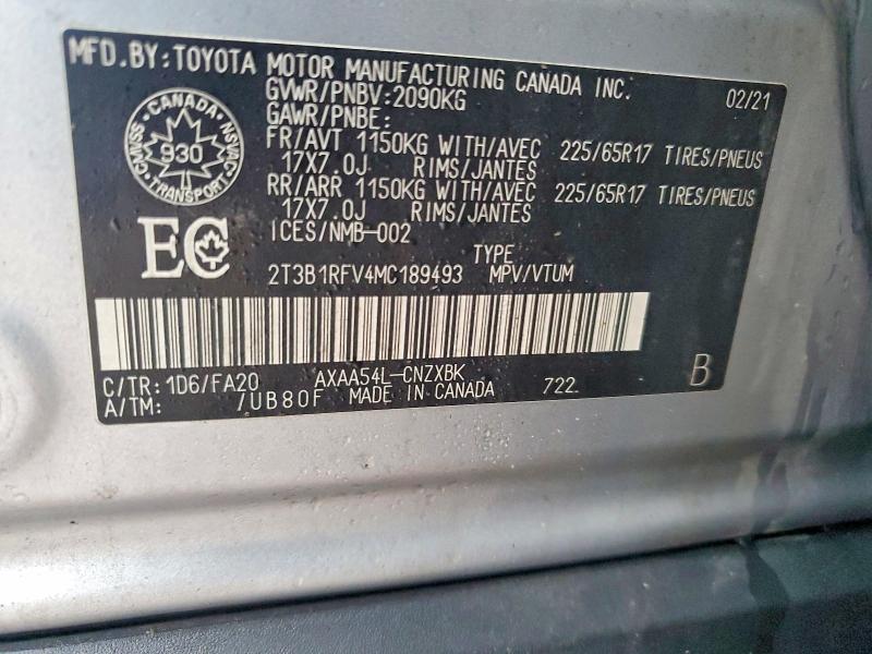 2021 Toyota Rav4 მანქანა იყიდება აუქციონზე, vin: 2T3B1RFV4MC189493, აუქციონის ნომერი: 73612065