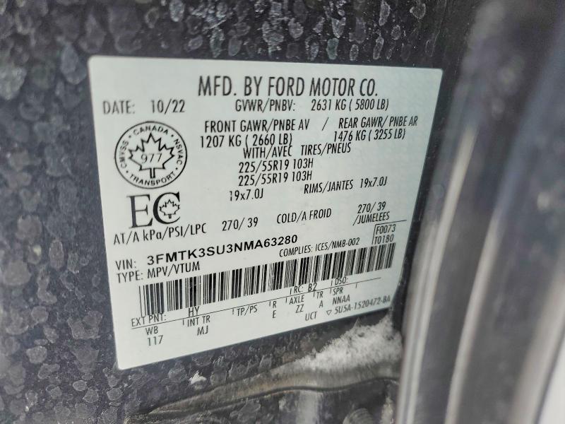 Продажа на аукционе авто 2022 Ford Mustang Mach-e, vin: 3FMTK3SU3NMA63280, номер лота: 75938795