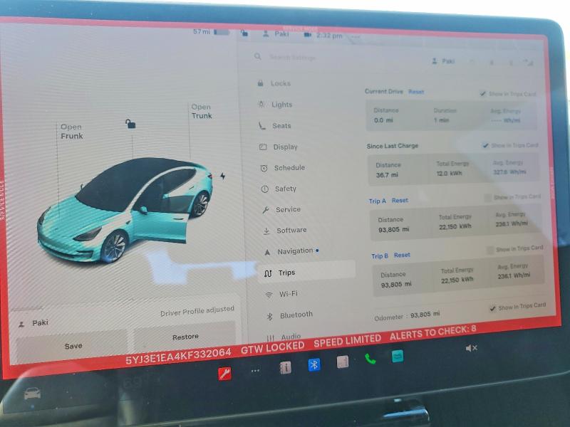 2019 Tesla Model 3 მანქანა იყიდება აუქციონზე, vin: 5YJ3E1EA4KF332064, აუქციონის ნომერი: 77752685