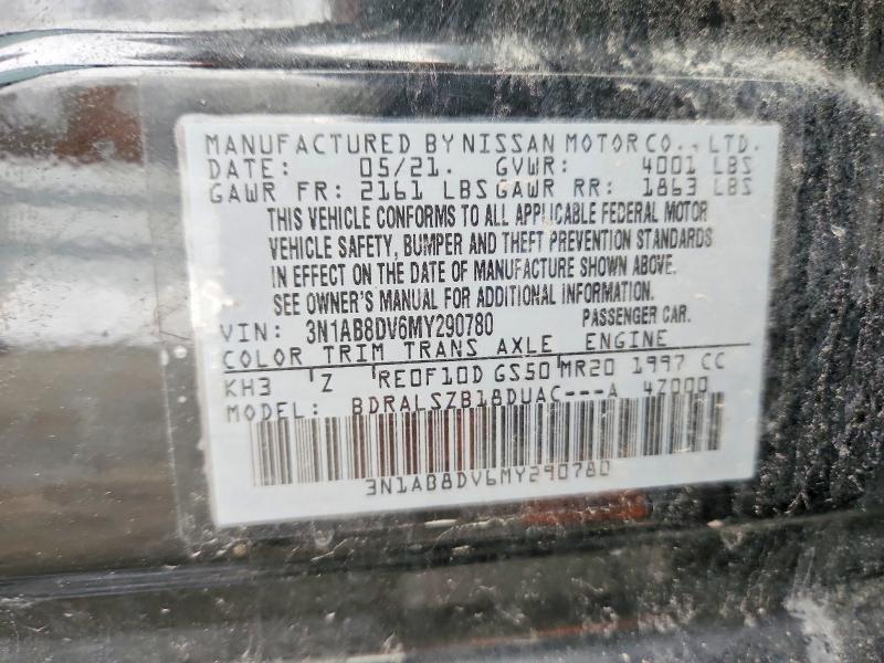 2021 Nissan Sentra მანქანა იყიდება აუქციონზე, vin: 3N1AB8DV6MY290780, აუქციონის ნომერი: 77293735