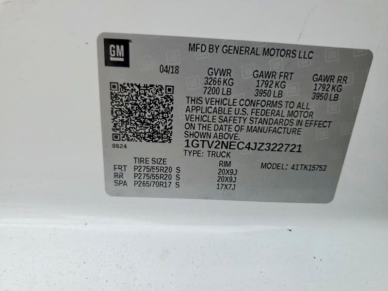 Продаж на аукціоні авто 2018 Gmc Sierra K15, vin: 1GTV2NEC4JZ322721, номер лоту: 77919665