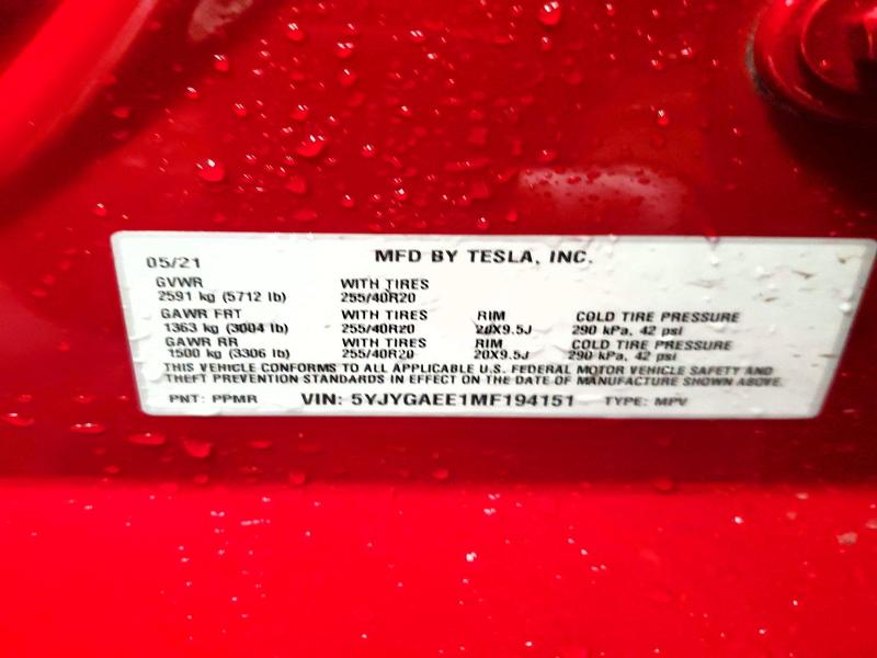 78095485 :رقم المزاد ، 5YJYGAEE1MF194151 vin ، 2021 Tesla Model Y مزاد بيع