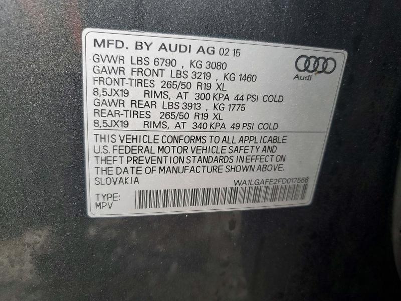 2015 Audi Q7 მანქანა იყიდება აუქციონზე, vin: WA1LGAFE2FD017556, აუქციონის ნომერი: 77519515