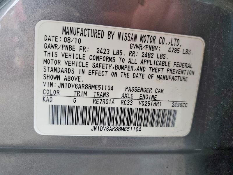 78295125 :رقم المزاد ، JN1DV6AR8BM651104 vin ، 2011 Infiniti G25 مزاد بيع