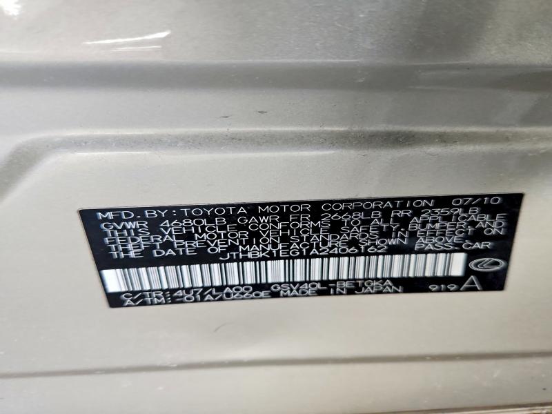 77390135 :رقم المزاد ، JTHBK1EG1A2406162 vin ، 2010 Lexus Es مزاد بيع
