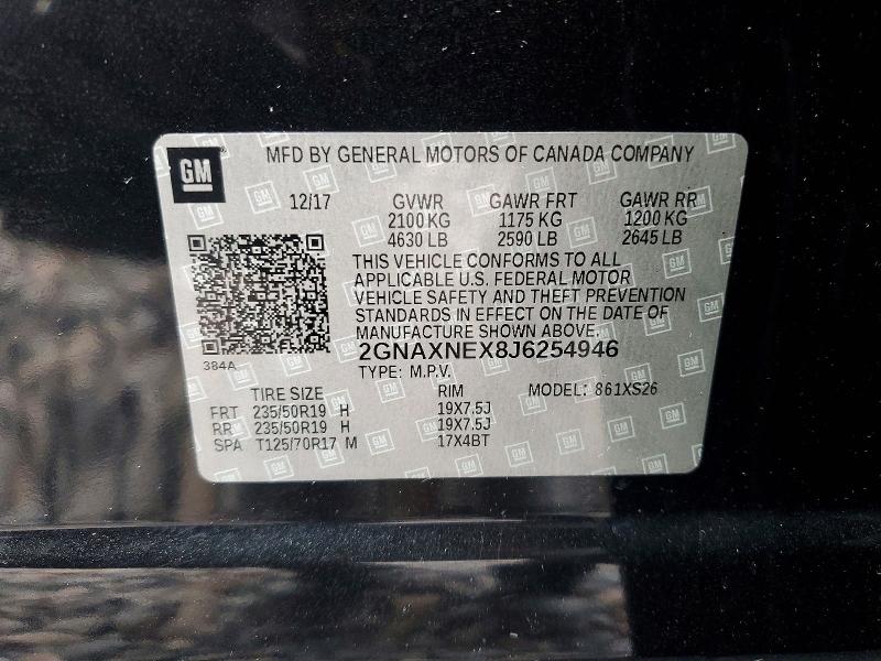 77812345 :رقم المزاد ، 2GNAXNEX8J6254946 vin ، 2018 Chevrolet Equinox مزاد بيع