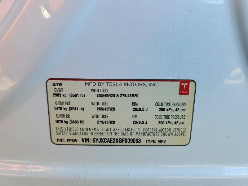 Aukcja sprzedaży 2016 Tesla Model X, vin: 5YJXCAE2XGF009063, numer aukcji: 78839705