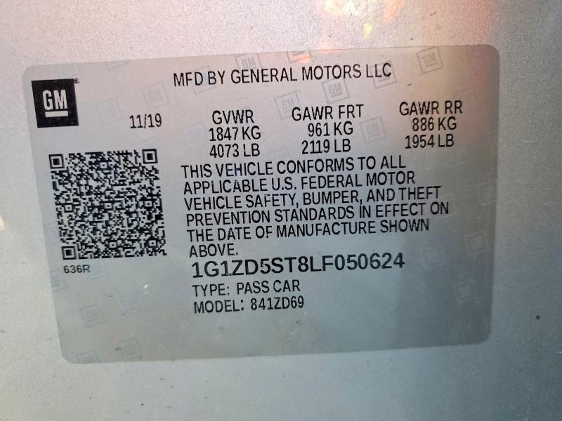 76130445 :رقم المزاد ، 1G1ZD5ST8LF050624 vin ، 2020 Chevrolet Malibu مزاد بيع