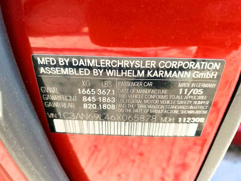 Aukcja sprzedaży 2006 Chrysler Crossfire, vin: 1C3AN69L46X065878, numer aukcji: 77900815