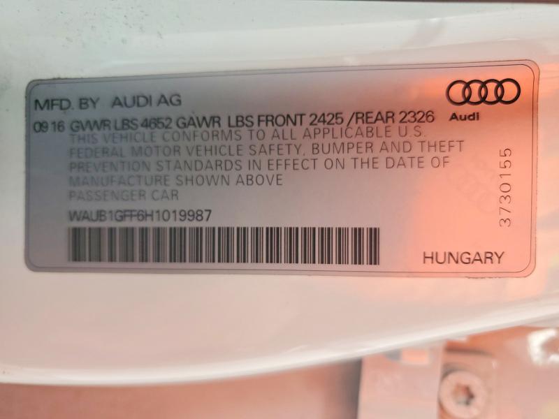 Продаж на аукціоні авто 2017 Audi S3, vin: WAUB1GFF6H1019987, номер лоту: 77610925