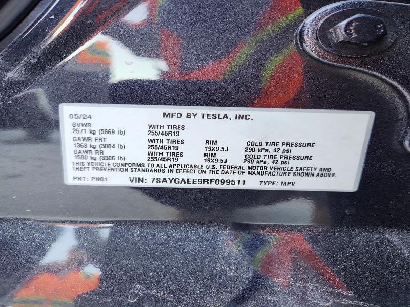 Продажа на аукционе авто 2024 Tesla Model Y, vin: 7SAYGAEE9RF099511, номер лота: 75444185