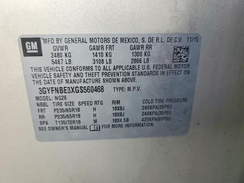79105315 :رقم المزاد ، 3GYFNBE3XGS560468 vin ، 2016 Cadillac Srx مزاد بيع