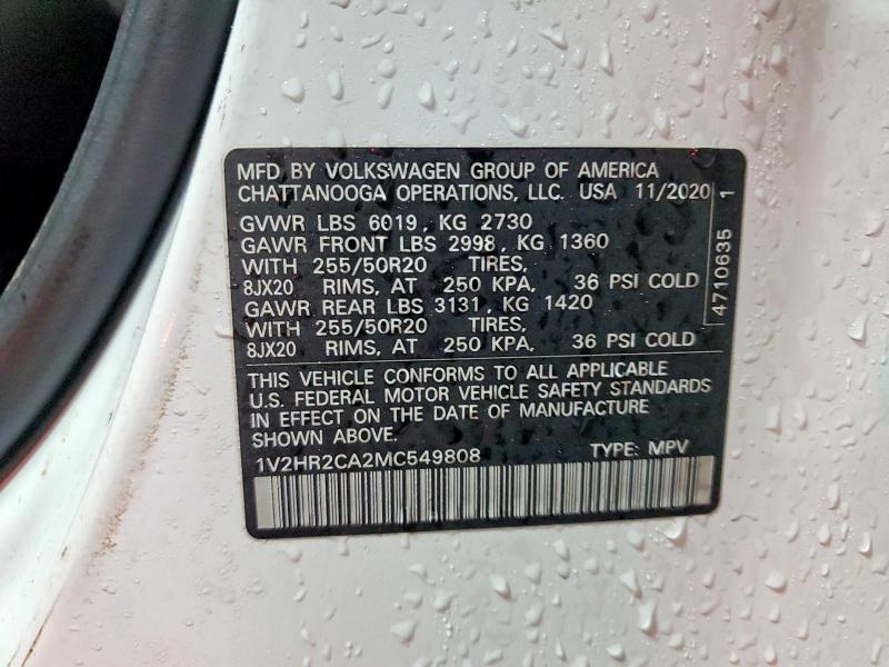 Продажа на аукционе авто 2021 Volkswagen Atlas, vin: 1V2HR2CA2MC549808, номер лота: 76568415
