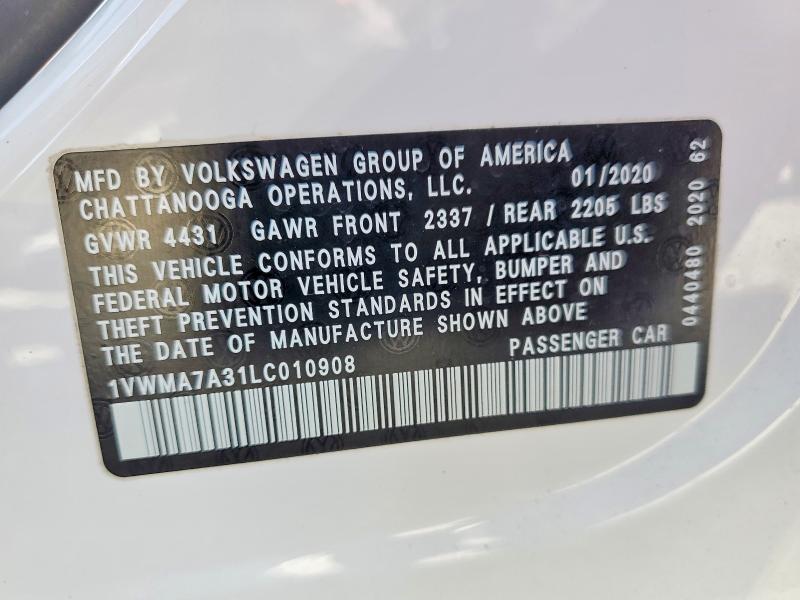 Продаж на аукціоні авто 2020 Volkswagen Passat, vin: 1VWMA7A31LC010908, номер лоту: 77925035