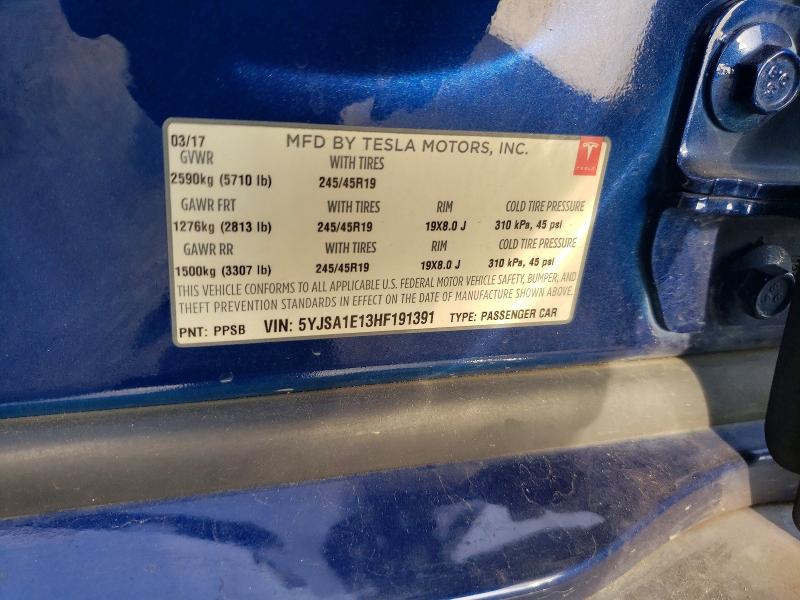 Продаж на аукціоні авто 2017 Tesla Model S, vin: 5YJSA1E13HF191391, номер лоту: 75861645