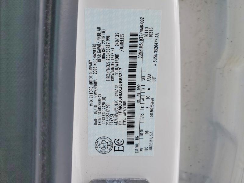 Aukcja sprzedaży 2018 Ford Escape, vin: 1FMCU0HDXJUB63317, numer aukcji: 78086015