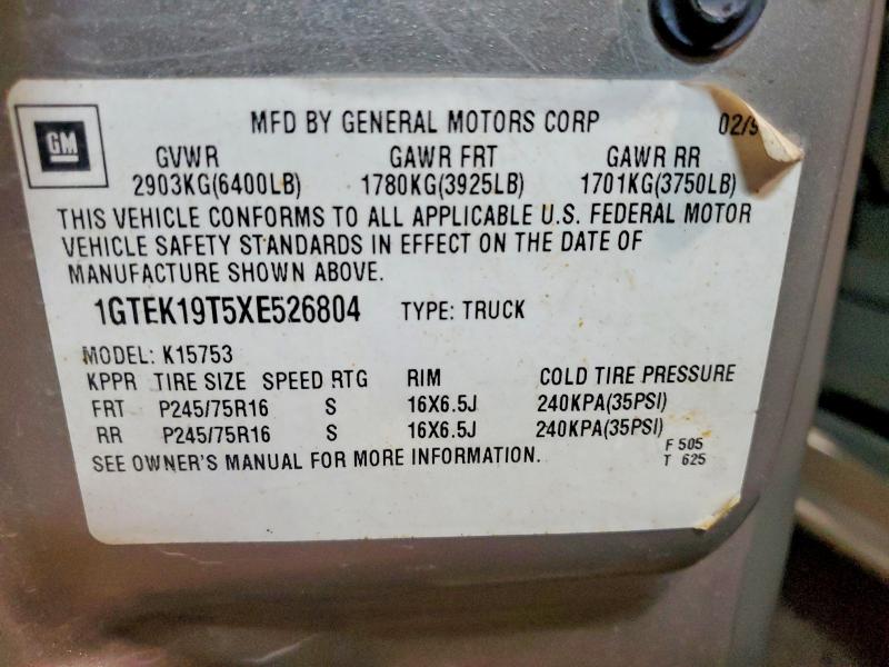 Продаж на аукціоні авто 1999 Gmc Sierra, vin: 1GTEK19T5XE526804, номер лоту: 78230905