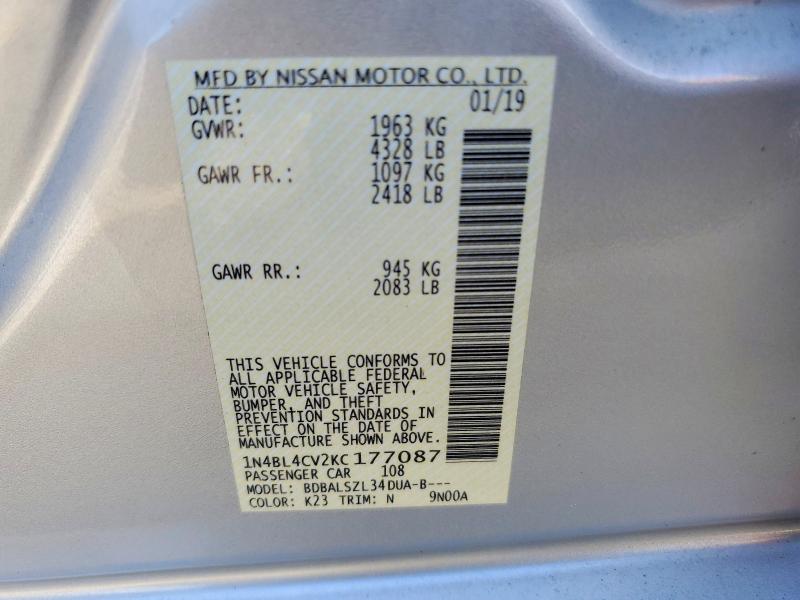 77768525 :رقم المزاد ، 1N4BL4CV2KC177087 vin ، 2019 Nissan Altima مزاد بيع