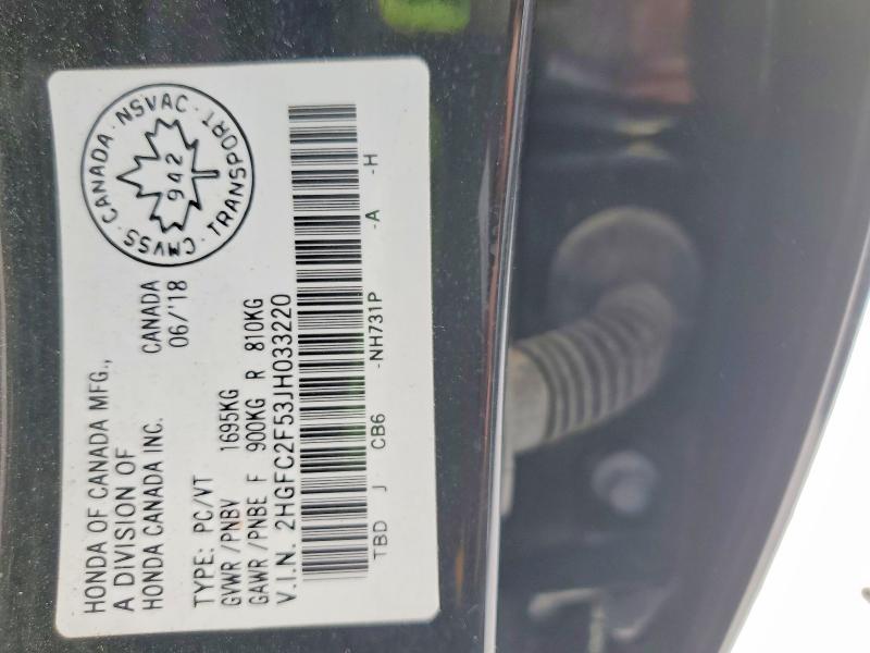 77235375 :رقم المزاد ، 2HGFC2F53JH033220 vin ، 2018 Honda Civic مزاد بيع