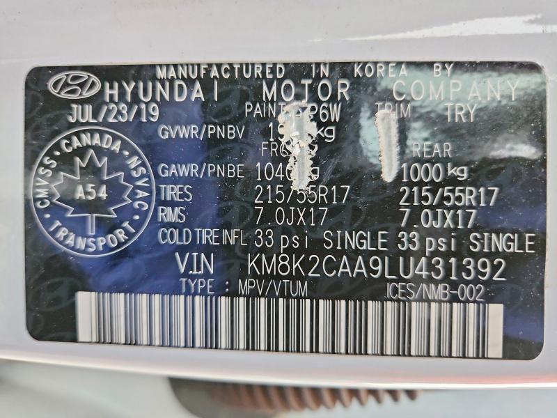 Продажа на аукционе авто 2020 Hyundai Kona Sel, vin: KM8K2CAA9LU431392, номер лота: 76195665
