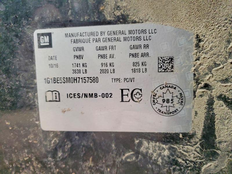77600495 :رقم المزاد ، 1G1BE5SM0H7157580 vin ، 2017 Chevrolet Cruze مزاد بيع