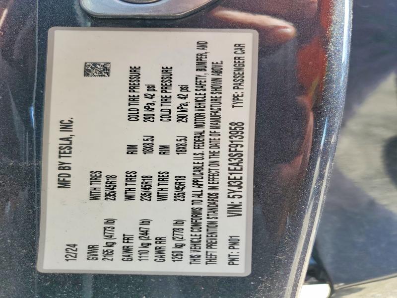 Продаж на аукціоні авто 2025 Tesla Model 3, vin: 5YJ3E1EA3SF913958, номер лоту: 78837815