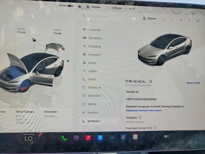 2025 Tesla Model 3 მანქანა იყიდება აუქციონზე, vin: 5YJ3E1EA3SF890293, აუქციონის ნომერი: 78268885