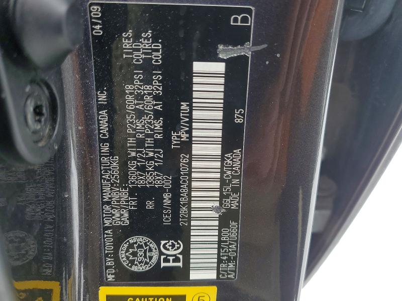 78996285 :رقم المزاد ، 2T2BK1BA8AC010762 vin ، 2010 Lexus Rx 350 مزاد بيع