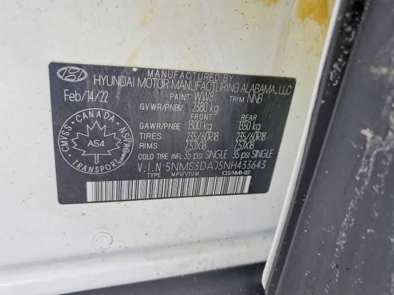 Aukcja sprzedaży 2022 Hyundai Santa Fe, vin: 5NMS3DAJ5NH433643, numer aukcji: 76185525