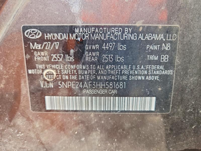2017 Hyundai Sonata მანქანა იყიდება აუქციონზე, vin: 5NPE24AF3HH581681, აუქციონის ნომერი: 79389185