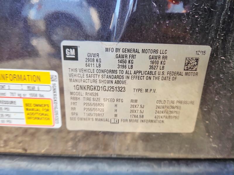 Aukcja sprzedaży 2016 Chevrolet Traverse, vin: 1GNKRGKD1GJ251323, numer aukcji: 75966015