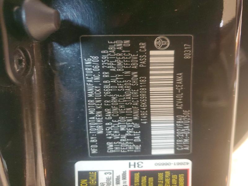 2009 Toyota Camry Base მანქანა იყიდება აუქციონზე, vin: 4T4BE46K69R081183, აუქციონის ნომერი: 76945685