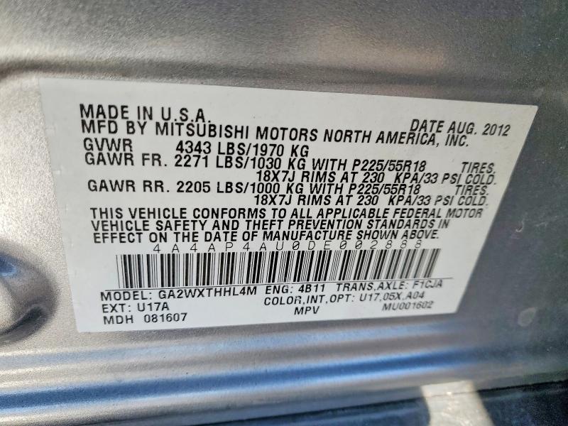 Aukcja sprzedaży 2013 Mitsubishi Outlander Sport, vin: 4A4AP4AU0DE002888, numer aukcji: 75799045