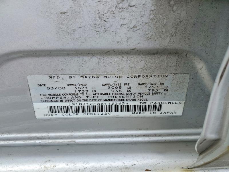 75771265 :رقم المزاد ، JM1BK12F881133654 vin ، 2008 Mazda 3 مزاد بيع