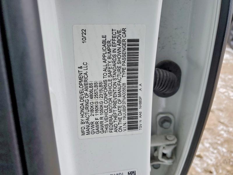 2022 Acura Tlx მანქანა იყიდება აუქციონზე, vin: 19UUB5F37NA005628, აუქციონის ნომერი: 75710405