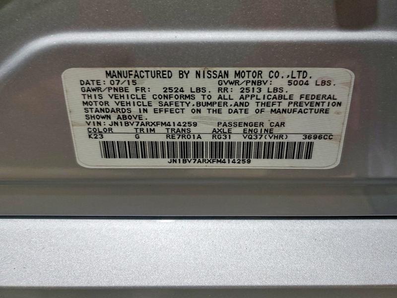 79184845 :رقم المزاد ، JN1BV7ARXFM414259 vin ، 2015 Infiniti Q50 مزاد بيع