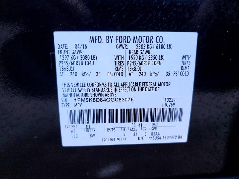 Aukcja sprzedaży 2016 Ford Explorer, vin: 1FM5K8D84GGC83076, numer aukcji: 78962585