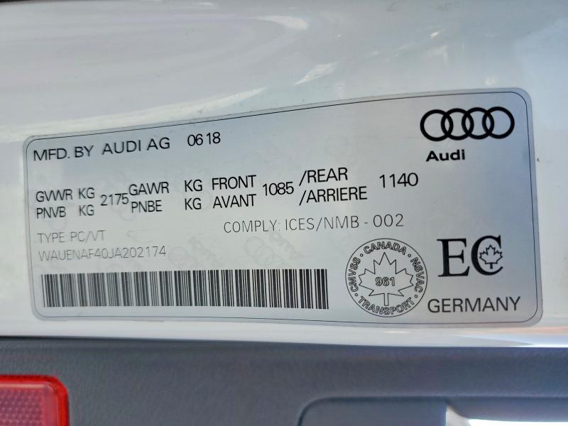78467585 :رقم المزاد ، WAUENAF40JA202174 vin ، 2018 Audi A4 مزاد بيع