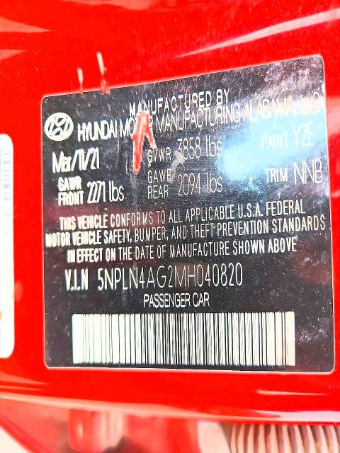 76795545 :رقم المزاد ، 5NPLN4AG2MH040820 vin ، 2021 Hyundai Elantra مزاد بيع