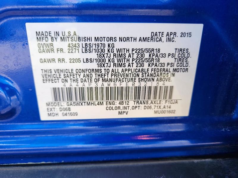 Aukcja sprzedaży 2015 Mitsubishi Outlander Sport, vin: 4A4AP3AW6FE032184, numer aukcji: 79445415