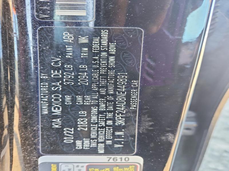2022 Kia Forte მანქანა იყიდება აუქციონზე, vin: 3KPF24AD8NE449891, აუქციონის ნომერი: 76671885